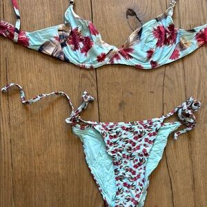 La Perla Floral Bikini Set in Red and Blue